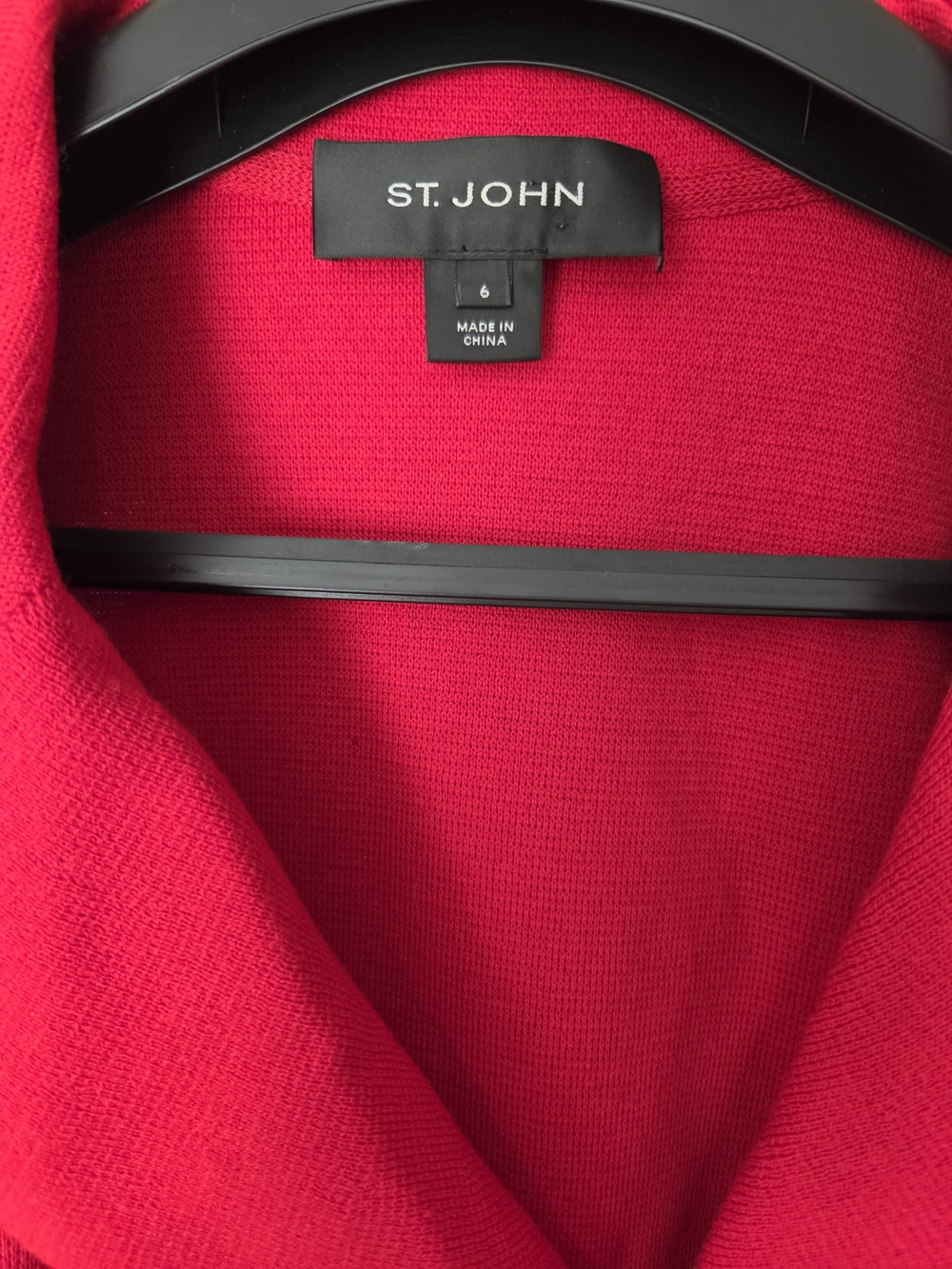 St. John Red Ruffle-Front Jacket - Picture 3 of 15